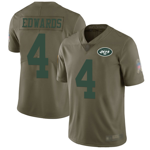 New York Jets Limited Olive Men Lac Edwards Jersey NFL Football #4 2017 Salute to Service